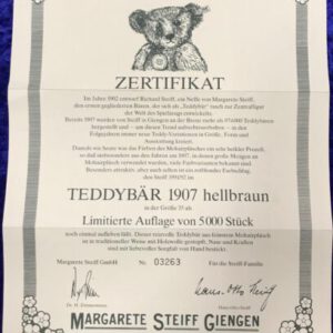 Steiff 406034 Zertifikat