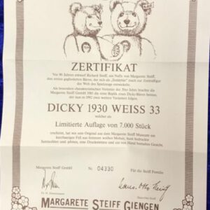 Steiff 407574 Zertifikat