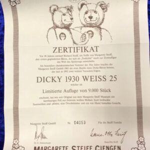 Steiff 407550 Zertifikat