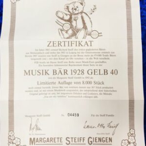Steiff 407482 Zertifikat