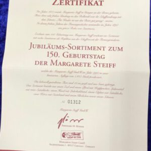 Steiff 150 Geburtstag Zertifikat