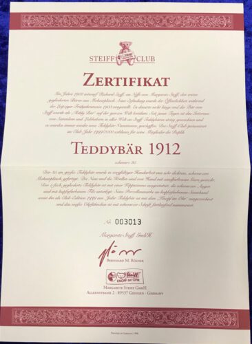 Steiff Teddybär 1912 Zertifikat