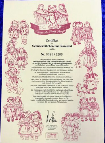 Steiff Schneeweißchen Zertifikat