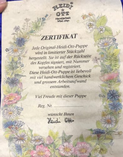 Heidi Ott schlafendes Baby Zertifikat
